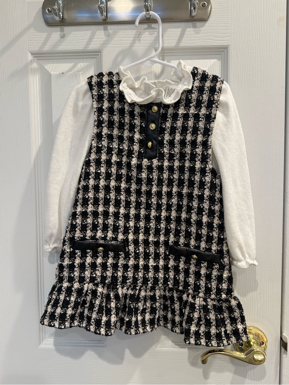 Nicole Miller Black & White Tweed Dresswith Ruffle White Long-Sleeve Top Size 4T